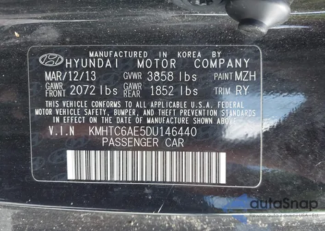 2013 Hyundai Veloster Turbo W/Blue z USA, uszkodzony, nr VIN KMHTC6AE5DU146440